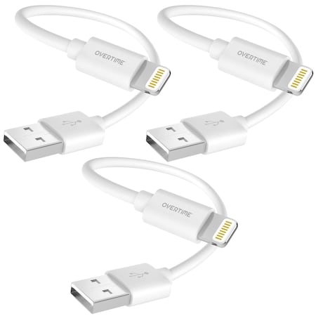 Overtime iOS Compatible Lightning Charger Set of 3, 1ft iPhone Charger Cable, USB to Lightning Cable, White OTDCIP1WHX3